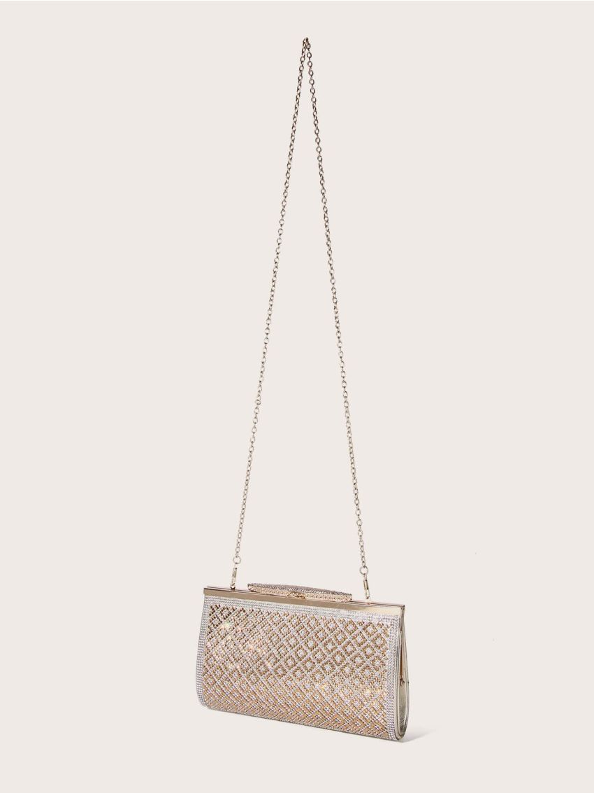 Rhinestone Decor Chain Box Bag