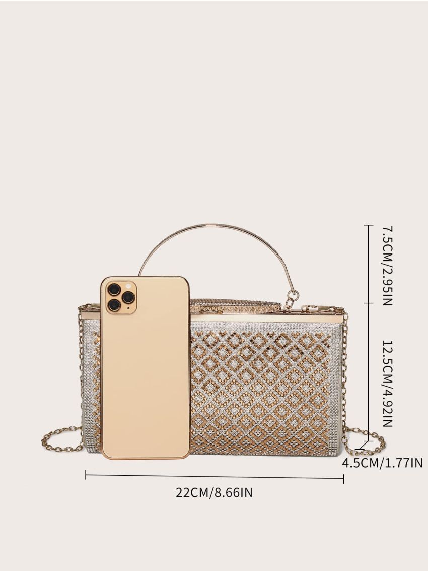 Rhinestone Decor Chain Box Bag