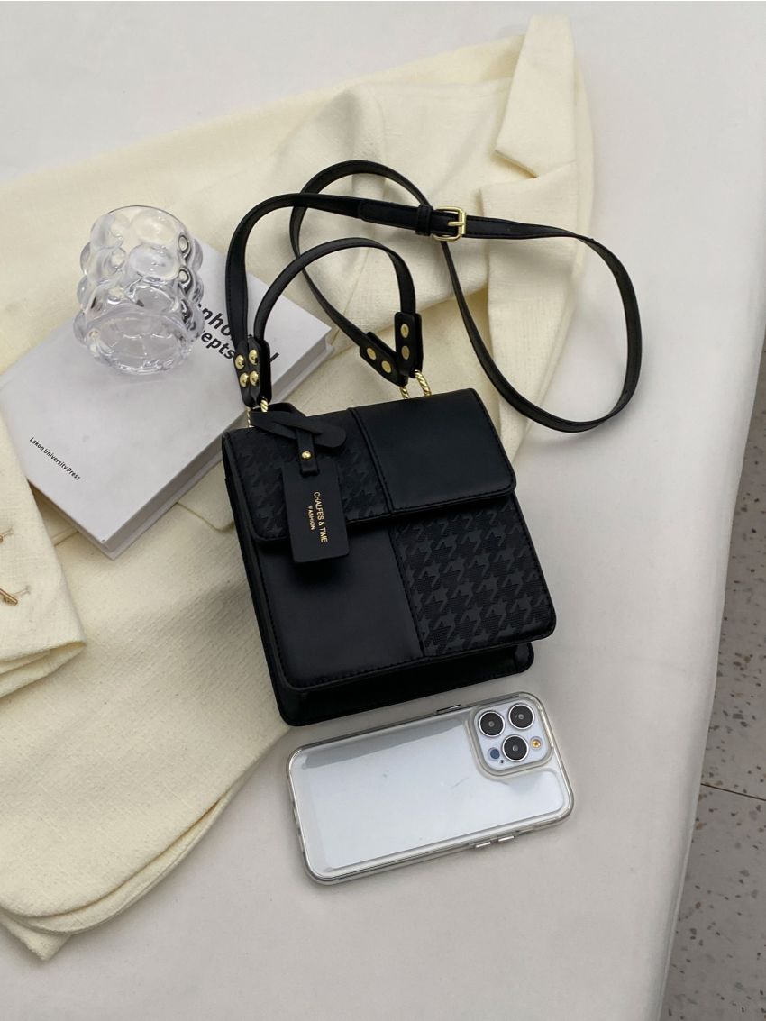 Mini Geometric Embossed Flap Square Bag With Bag Charm