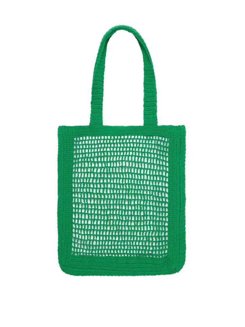 Hollow Out Crochet Bag Orange Fashionable Double Handle For Vacation, Mothers Day Gift For Mom