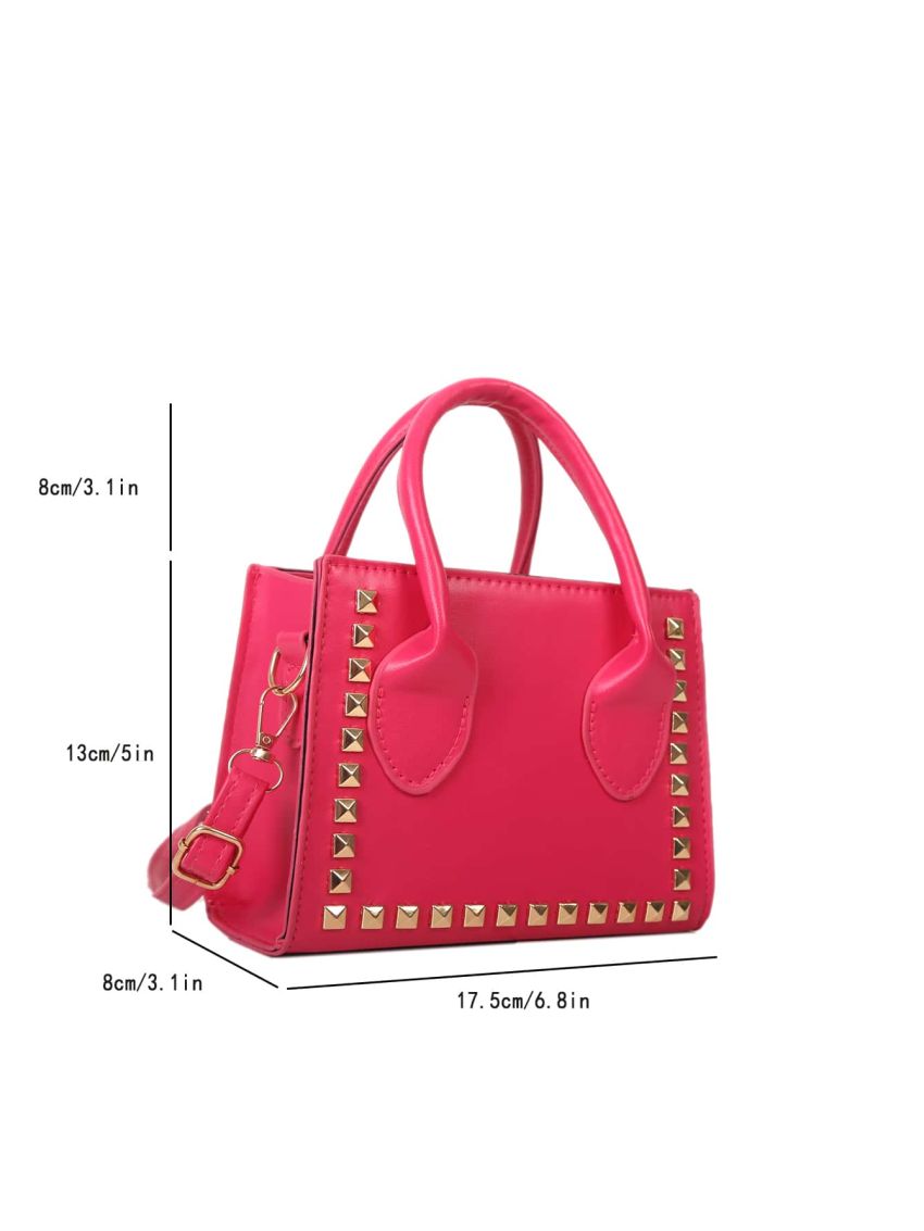 Mini Neon Pink Studded Decor Square Bag