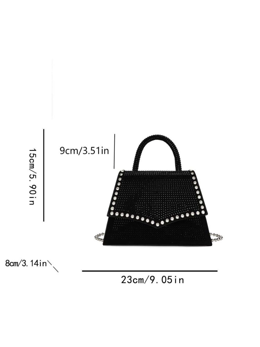 Rhinestone Decor Top Handle Flap Square Bag