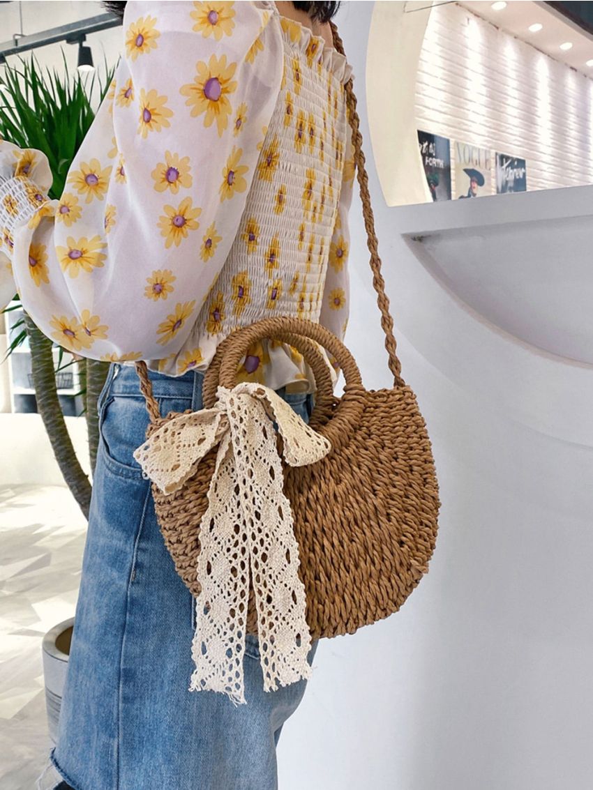 Twilly Scarf Decor Straw Bag