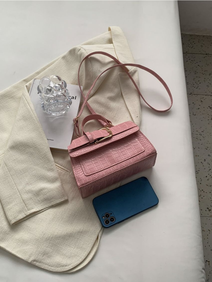 Mini Crocodile Embossed Flap Square Bag