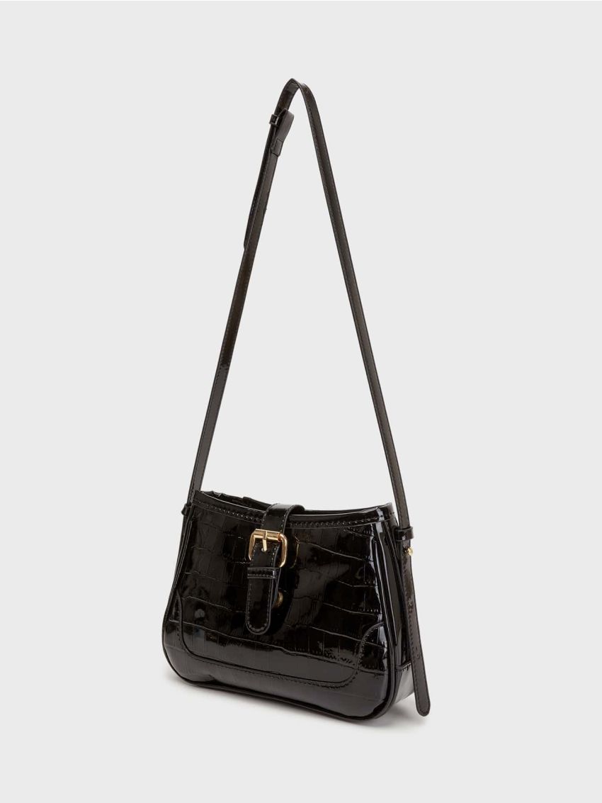 Metallic Crocodile Embossed Buckle Decor Hobo Bag