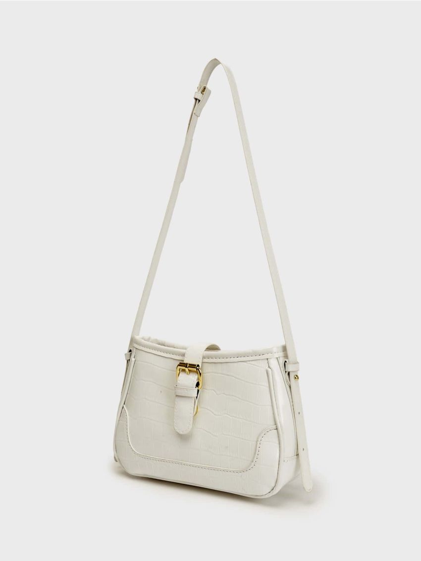 Metallic Crocodile Embossed Buckle Decor Hobo Bag