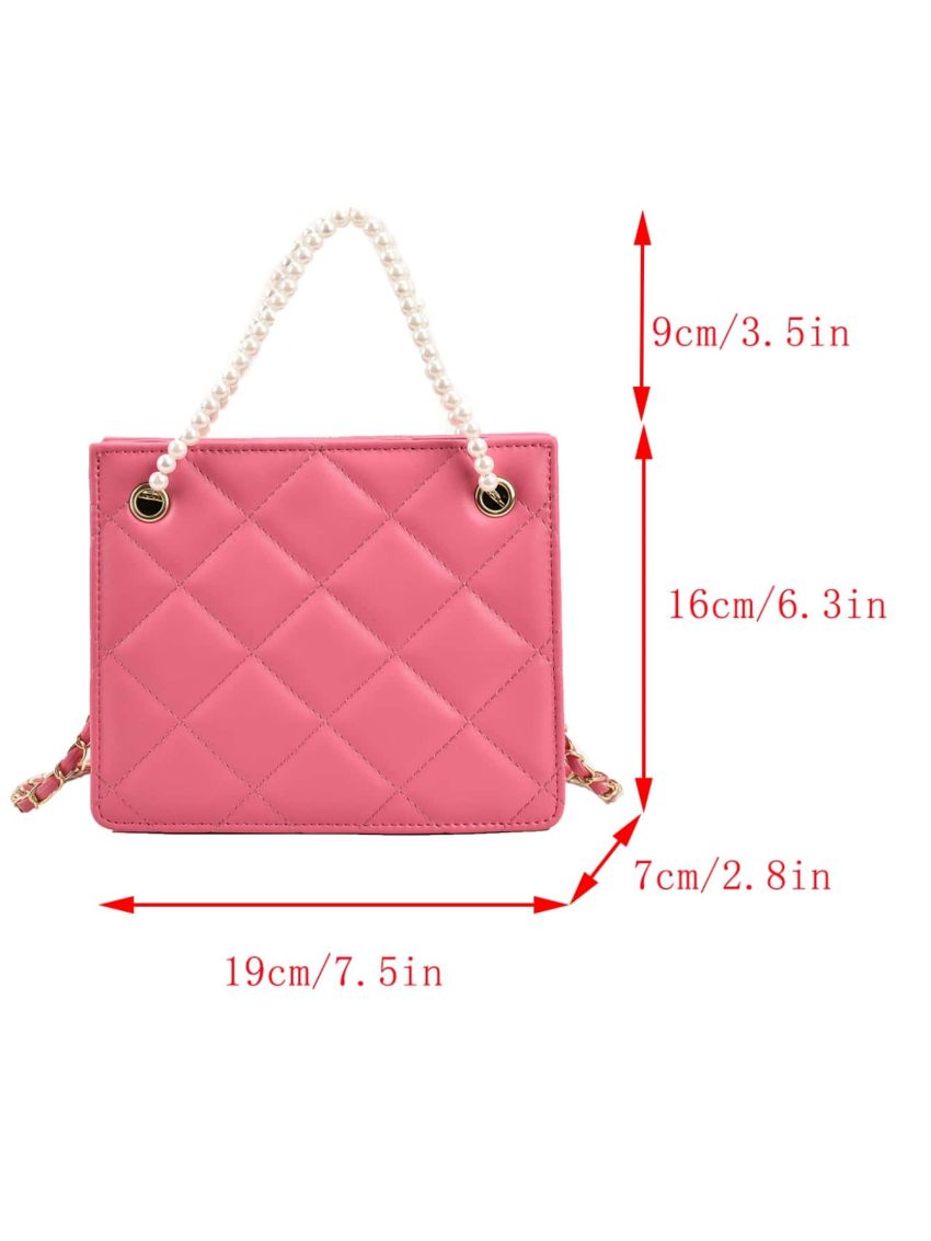 Mini Faux Pearl Decor Quilted Square Bag