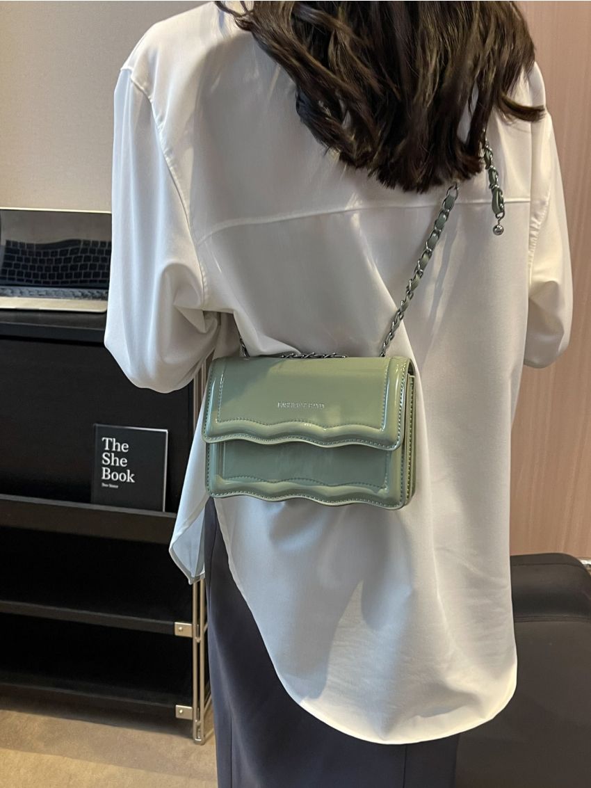 Mini Novelty Bag Letter Print Chain Strap Scallop Design