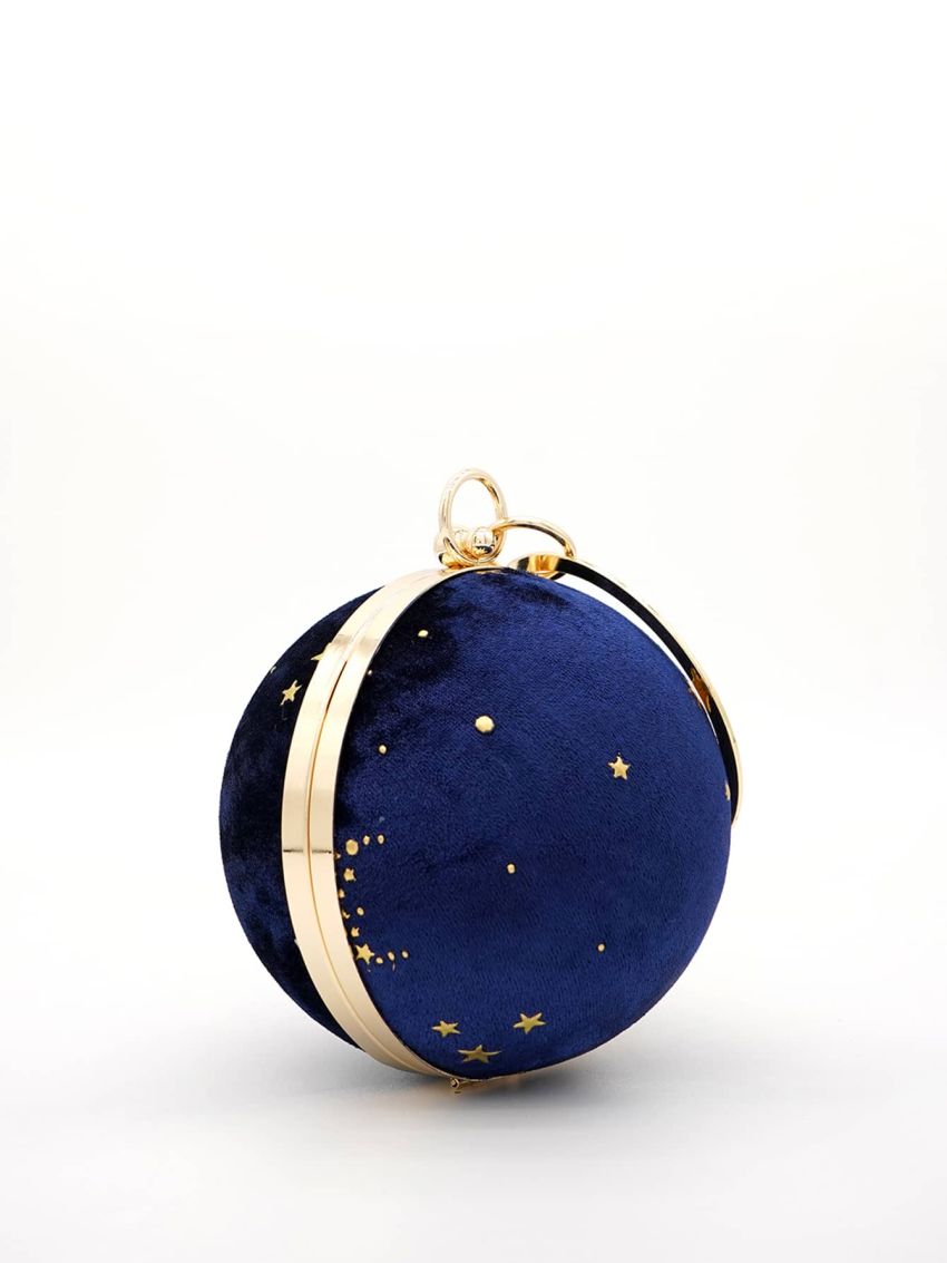 Mini Rhinestone Decor Velvet Circle Bag