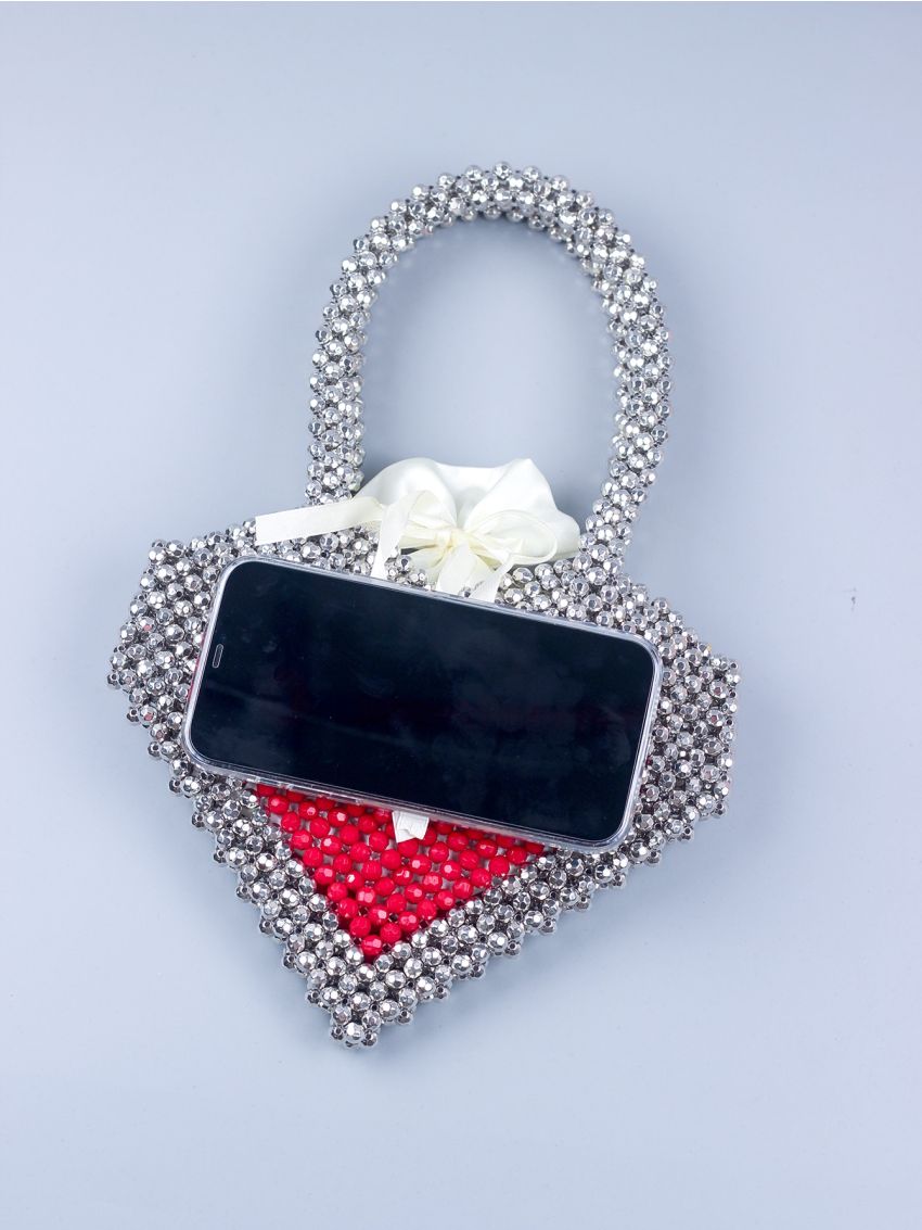 Beaded Decor Heart Design Novelty Bag