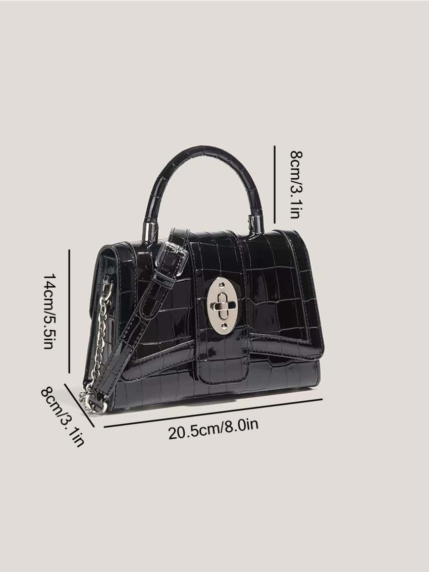 Crocodile Embossed Twist Lock Flap Chain Square Bag