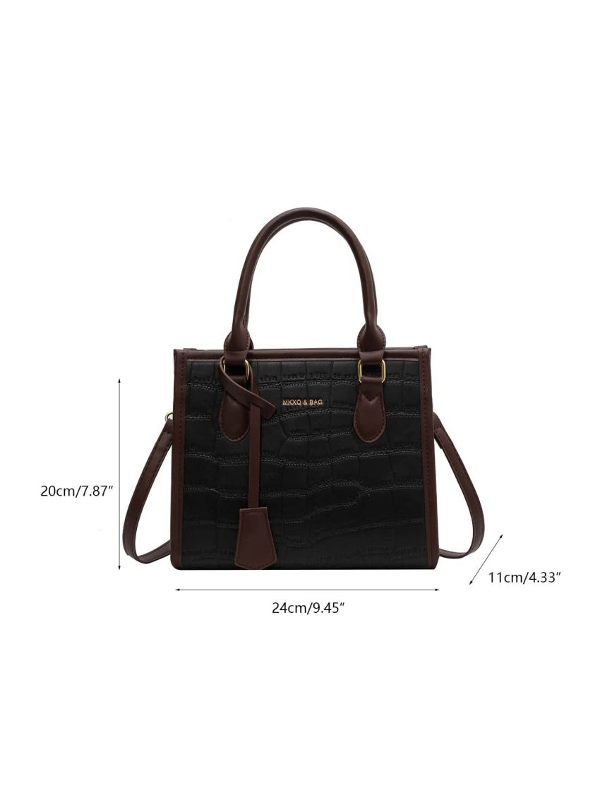 Crocodile Embossed Letter Graphic Square Bag