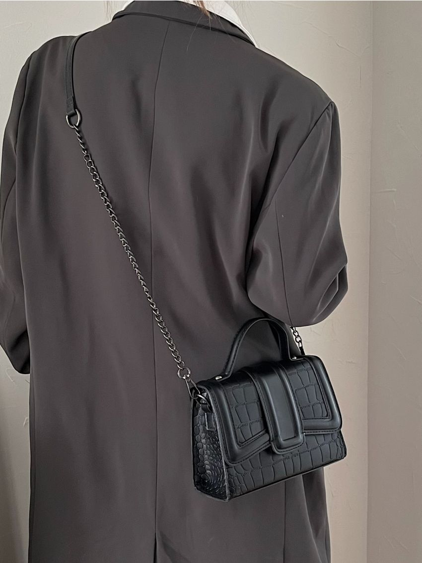 Mini Crocodile Embossed Flap Square Bag