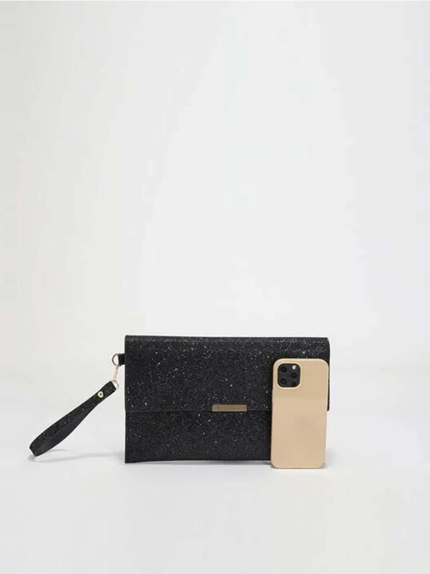 Sequin Metal Decor Flap Envelope Bag