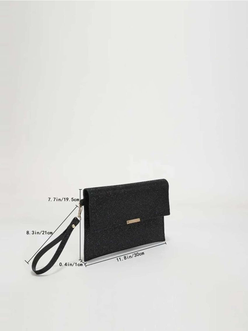 Sequin Metal Decor Flap Envelope Bag