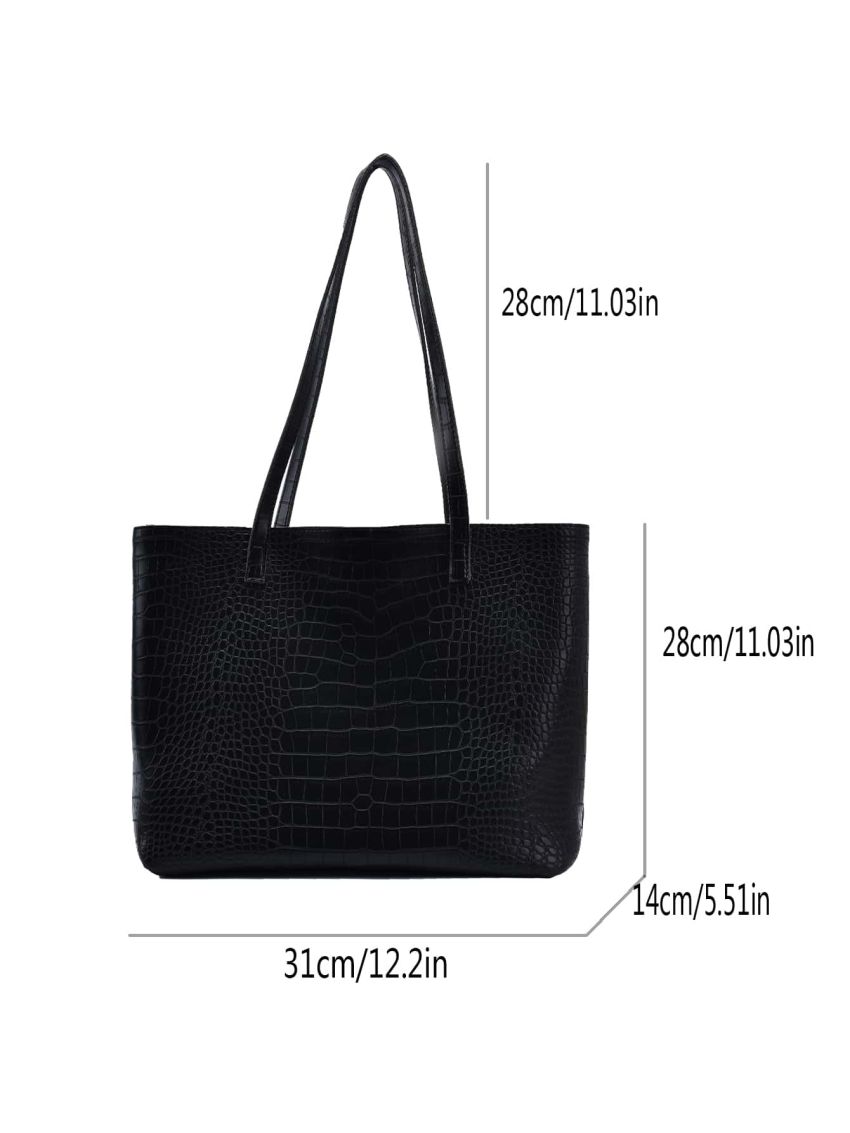 Crocodile Embossed Shoulder Tote Bag