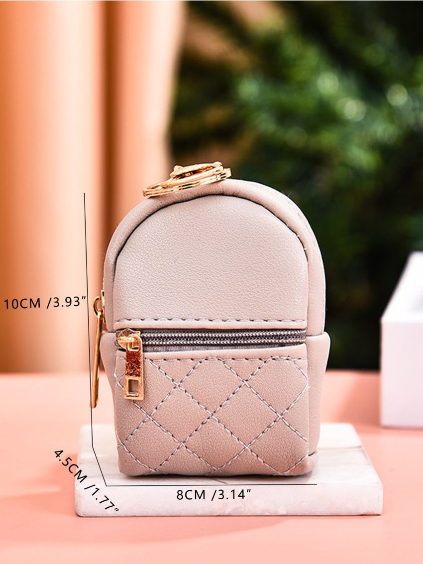 Quilted Coin Purse Zip Front PU