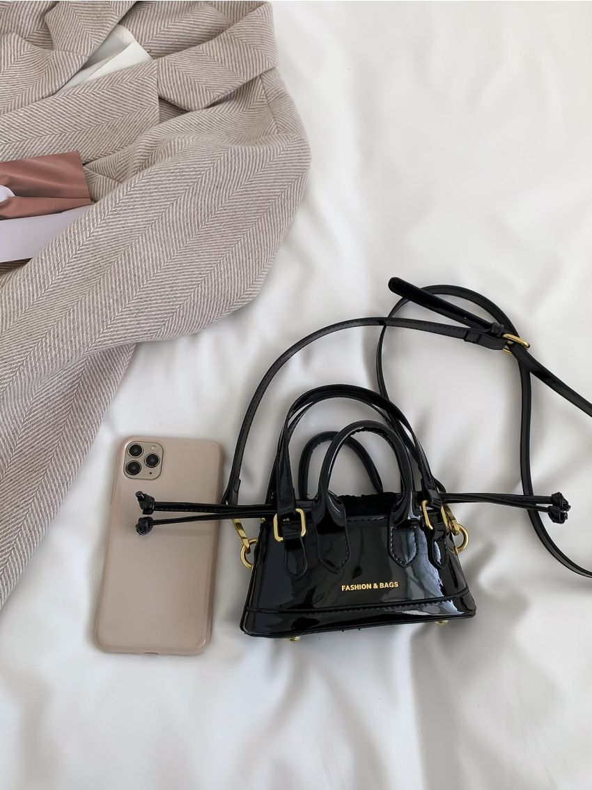 Mini Metallic Letter Graphic Bucket Bag