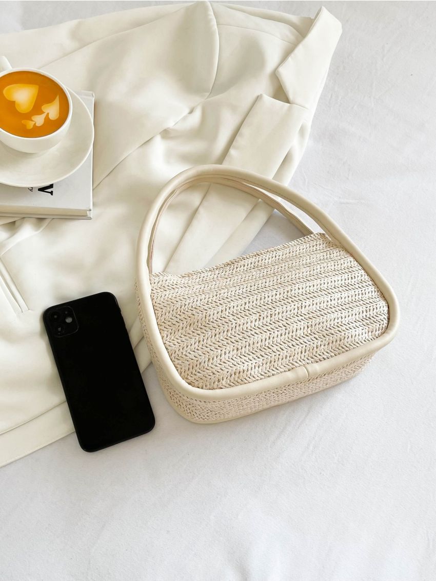 Minimalist Straw Bag Double Handle Small Vacation
