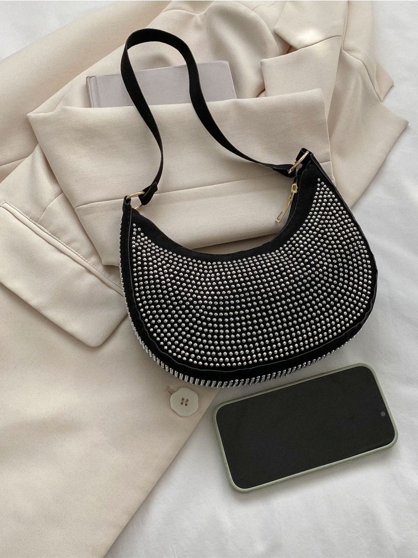Studded Decor Hobo Bag