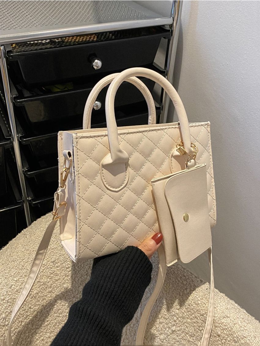 Quilted Square Bag With Coin Purse