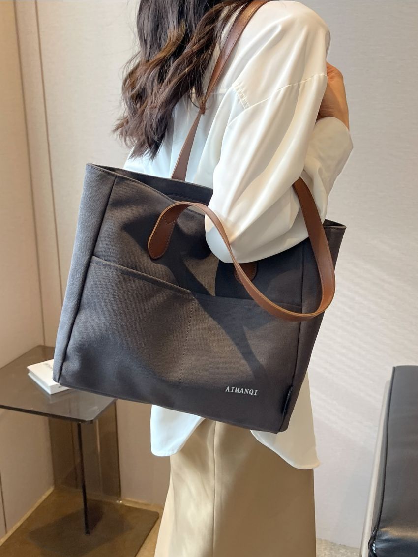 Letter Graphic Shoulder Tote Bag