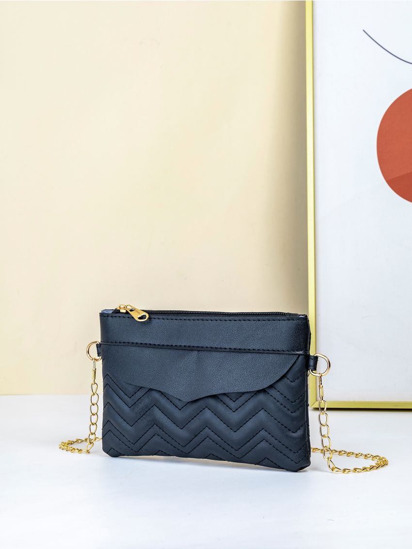 Chevron Quilted Flap Chain Square Bag
