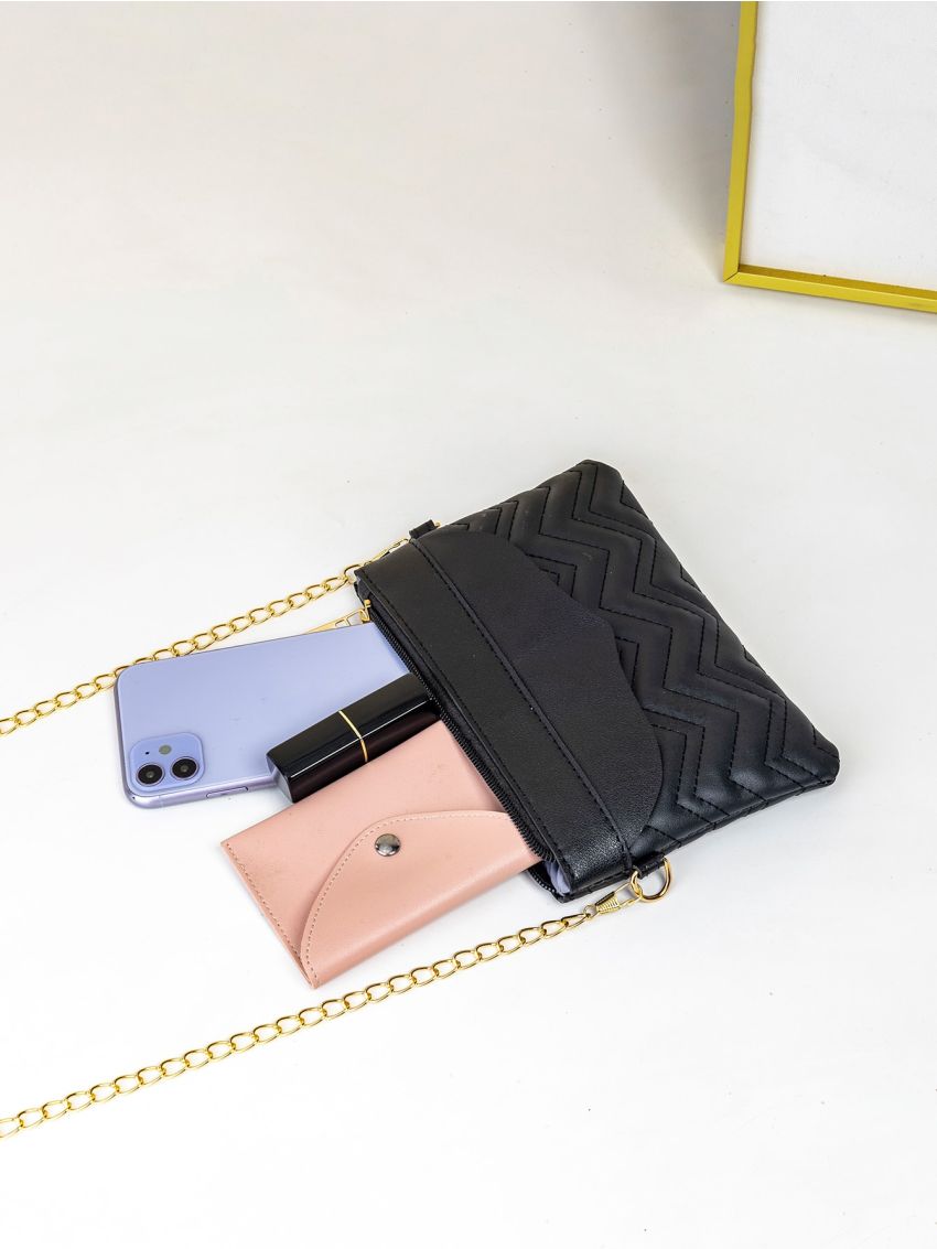 Chevron Quilted Flap Chain Square Bag