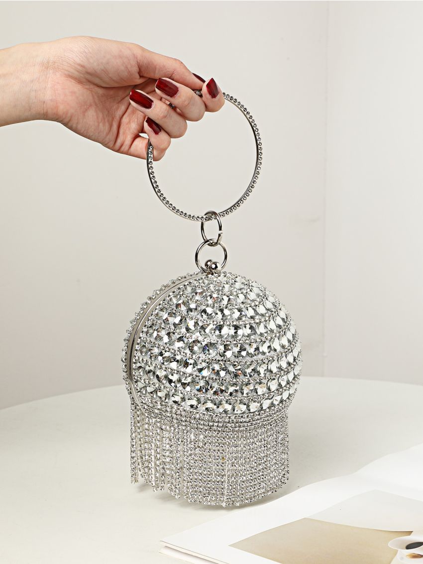 Mini Rhinestone & Bead Decor Circle Bag