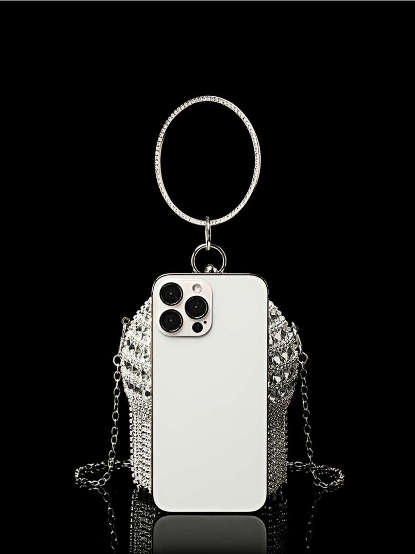 Mini Rhinestone & Bead Decor Circle Bag