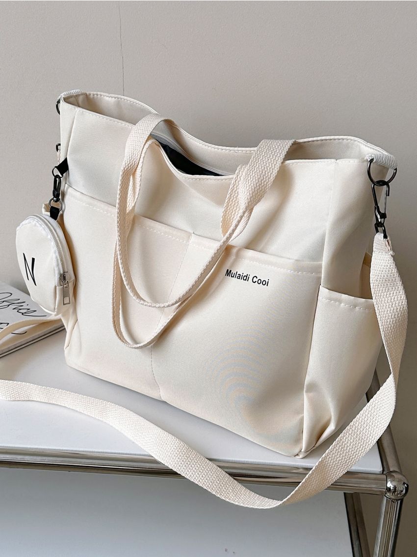 Letter Graphic Shoulder Tote Bag With Coin Purse