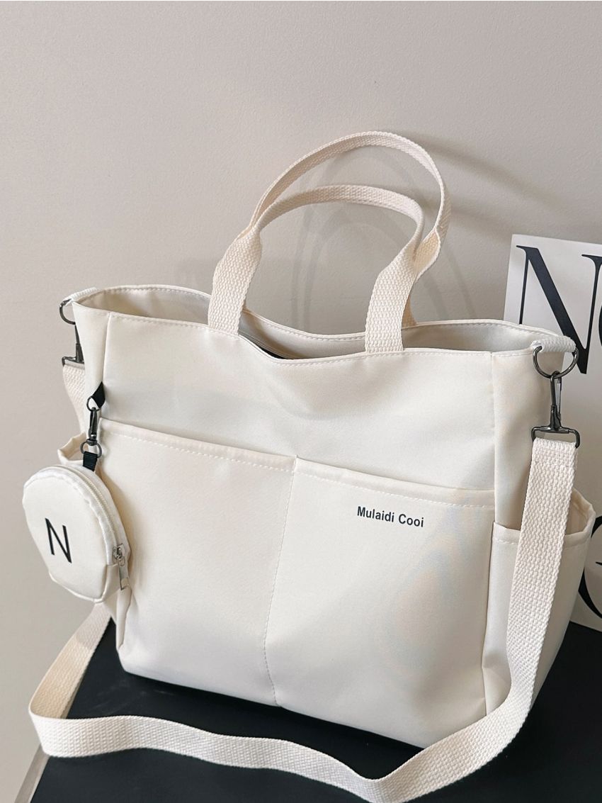 Letter Graphic Shoulder Tote Bag With Coin Purse