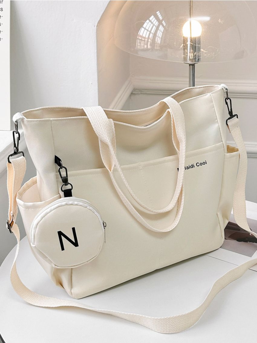 Letter Graphic Shoulder Tote Bag With Coin Purse