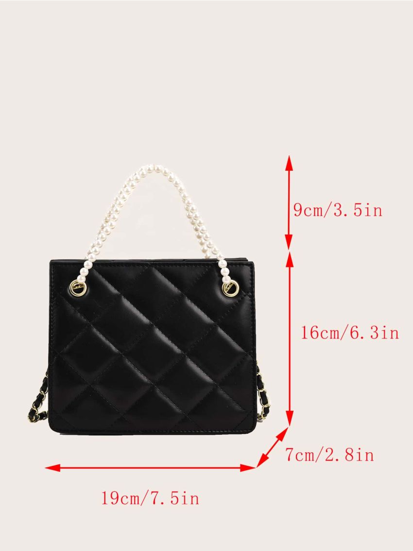 Mini Quilted Faux Pearl Decor Square Bag