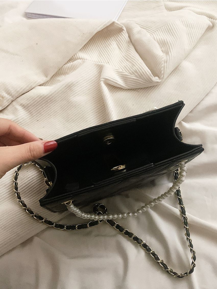 Mini Quilted Faux Pearl Decor Square Bag