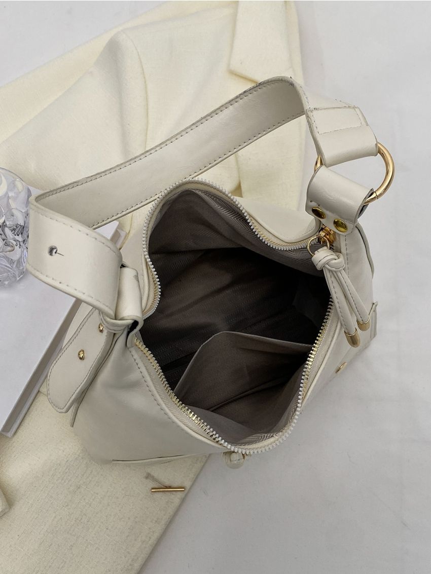 Letter Graphic Flap Pocket Hobo Bag