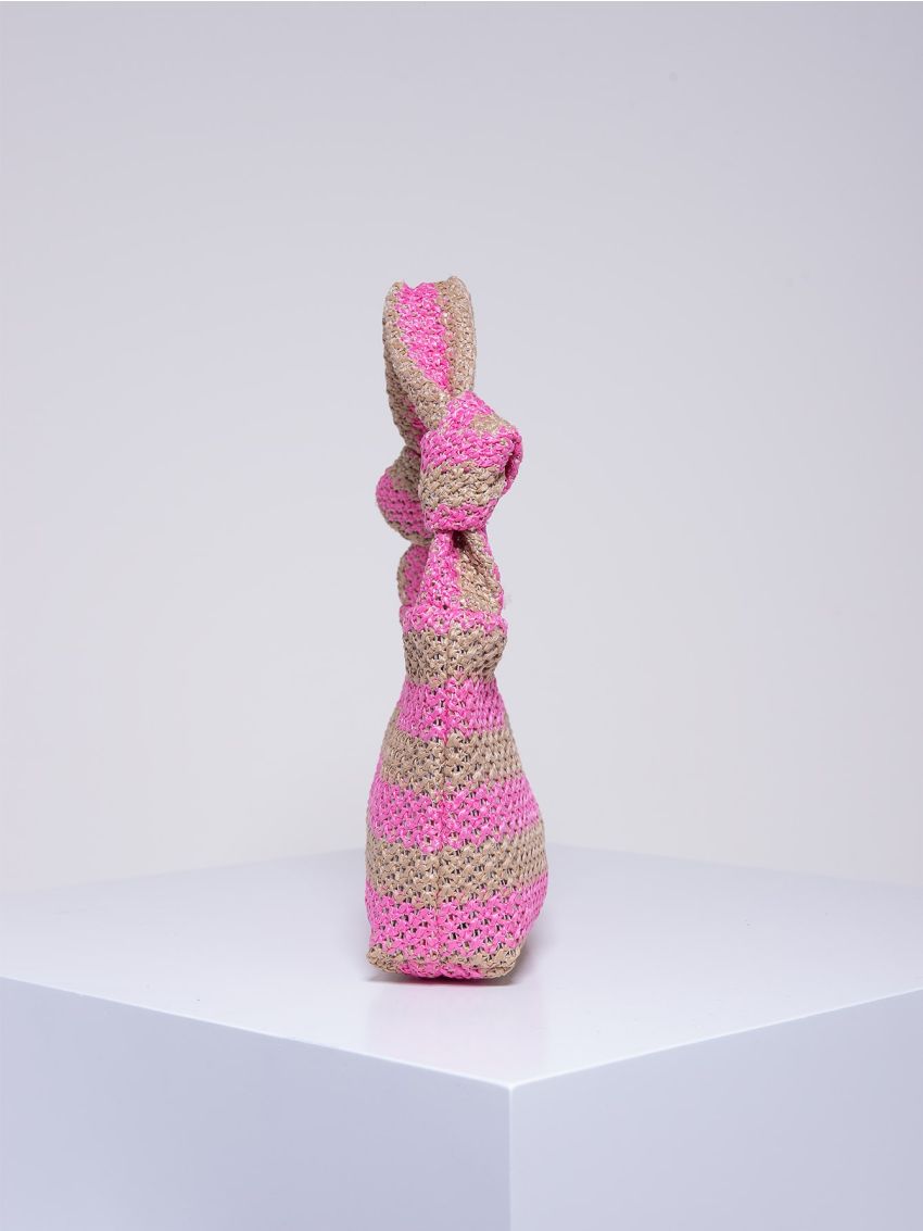 Striped Pattern Straw Bag Knot Decor Vacation For Summer