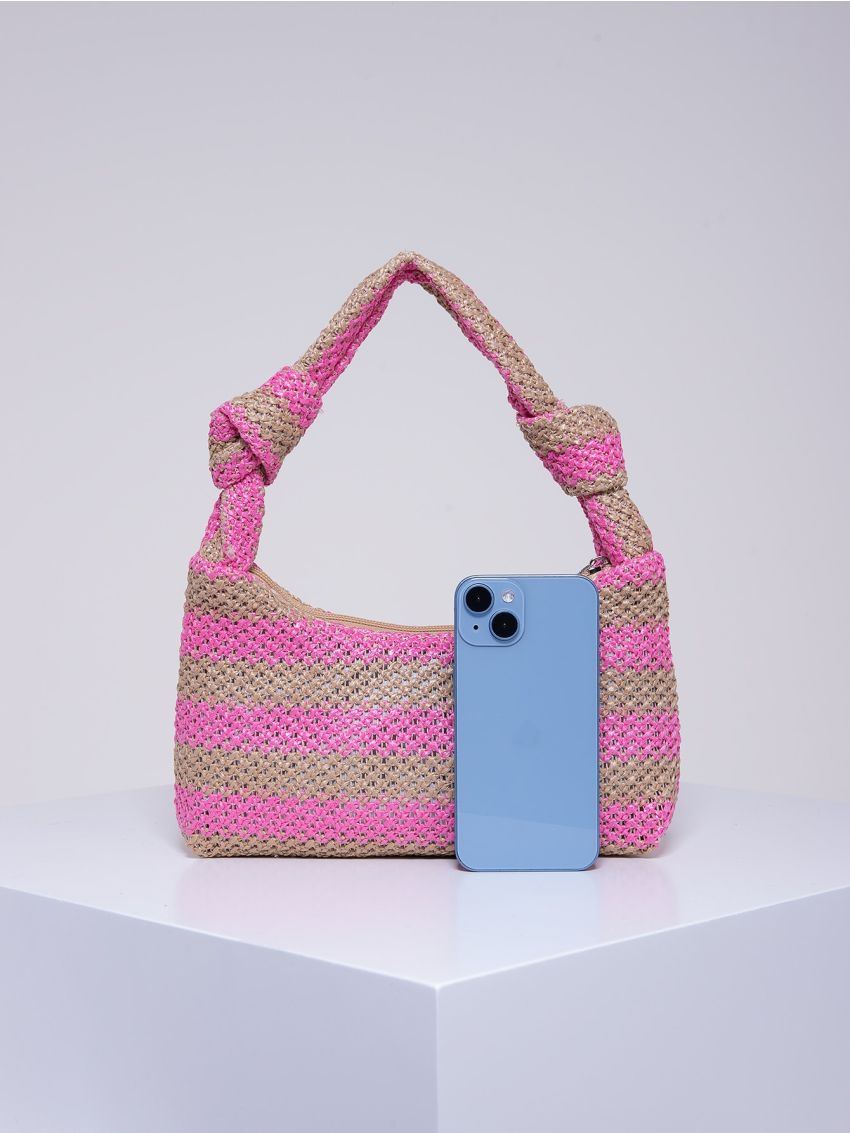 Striped Pattern Straw Bag Knot Decor Vacation For Summer