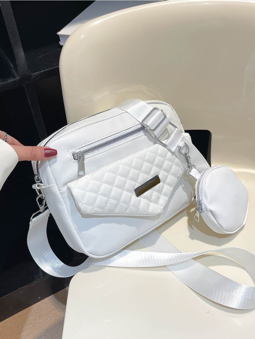 Quilted Metal Decor Square Bag With Coin Purse