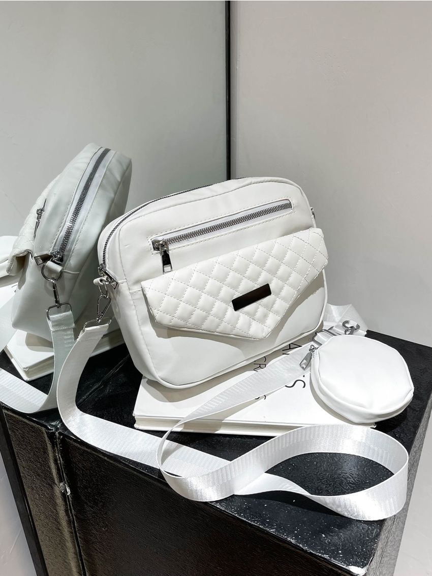 Quilted Metal Decor Square Bag With Coin Purse