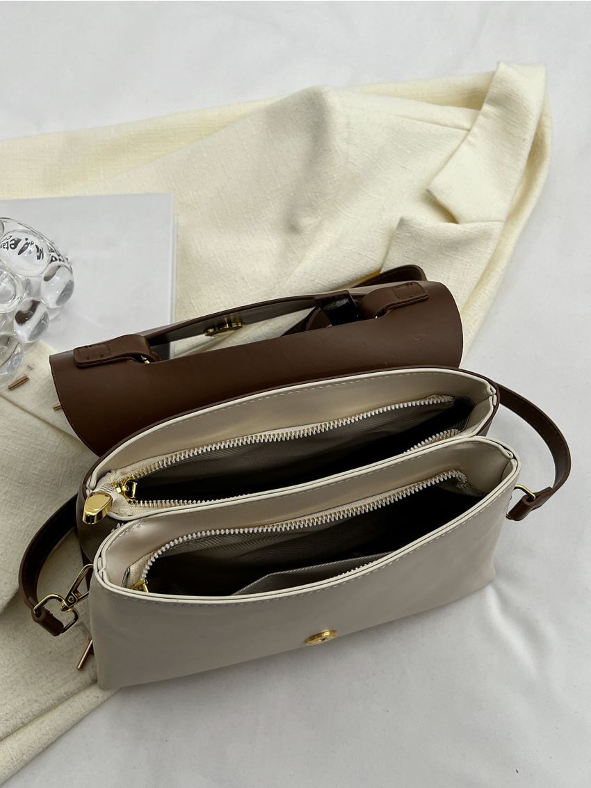 Small Flap Square Bag Two Tone Metal Decor