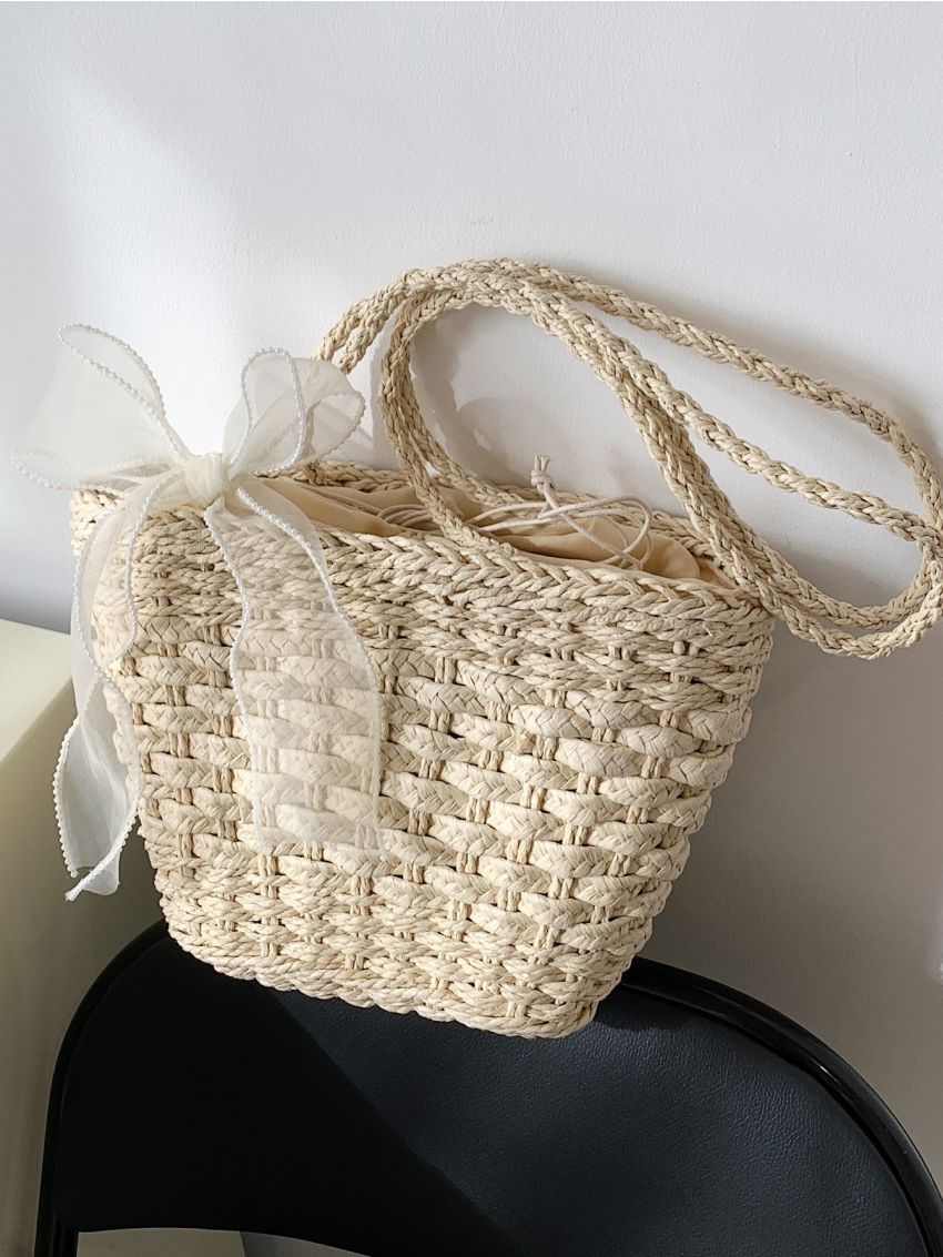 Minimalist Bow Decor Straw Bag