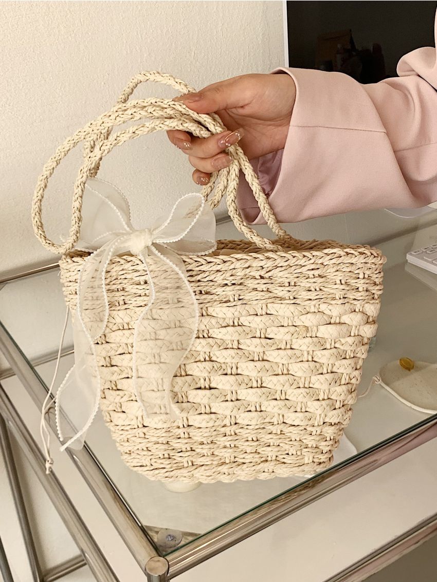 Minimalist Bow Decor Straw Bag