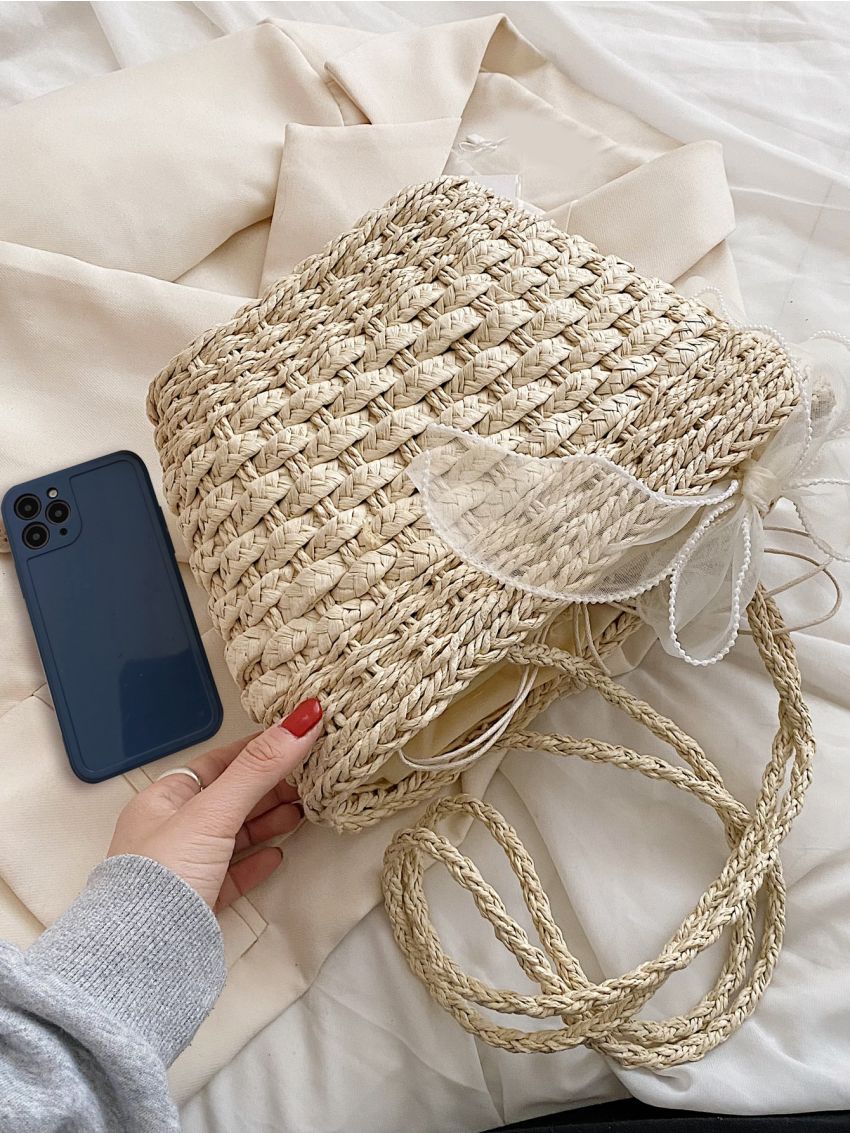 Minimalist Bow Decor Straw Bag