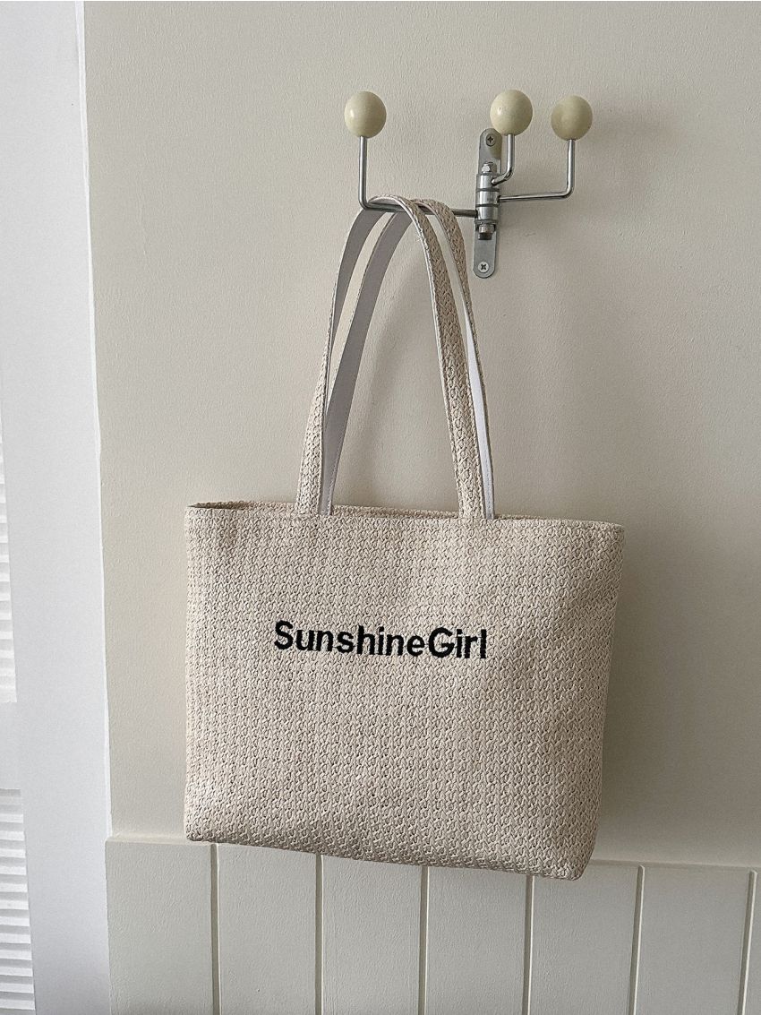 Letter Embroidered Straw Bag