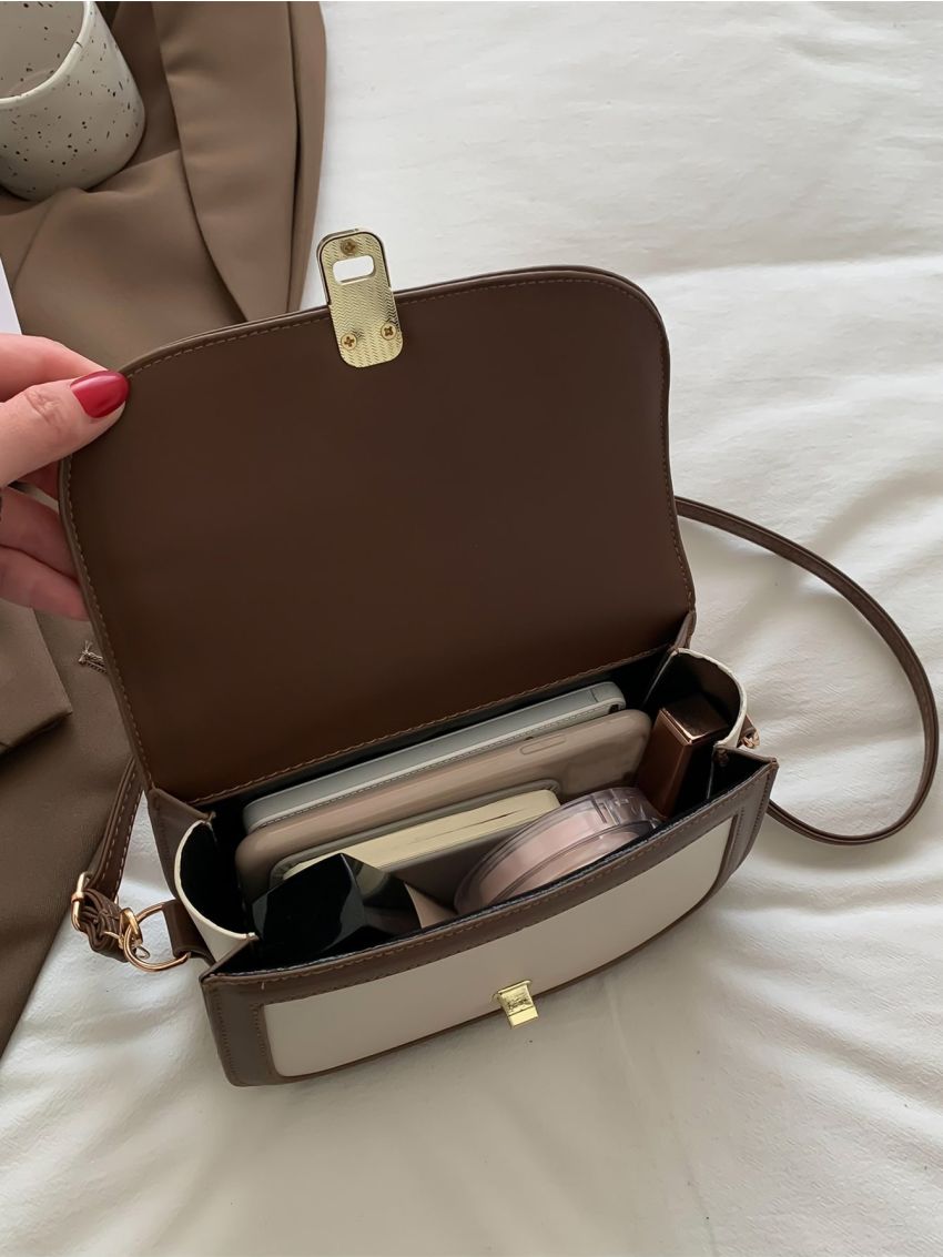 Two Tone Twist Lock Flap Square Bag