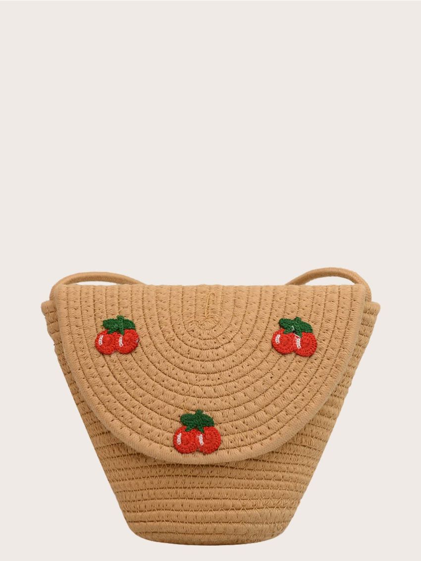 Mini Cherry Decor Flap Crochet Bag