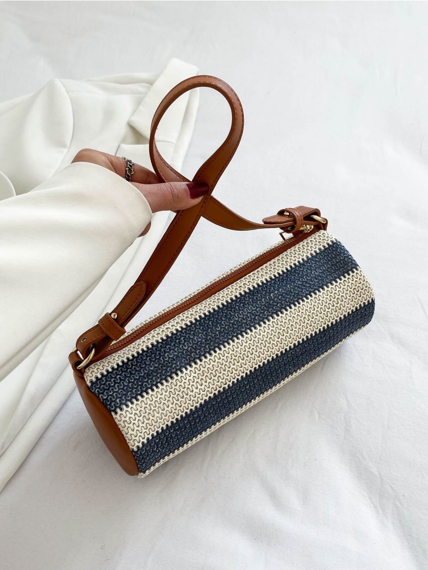 Colorblock Straw Bag