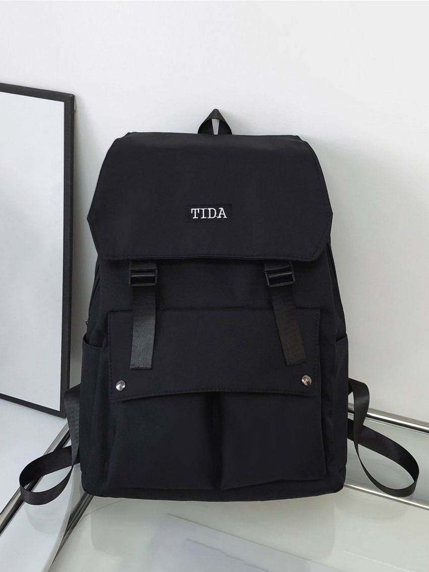 Men Letter Graphic Buckle Decor Flap Backpack