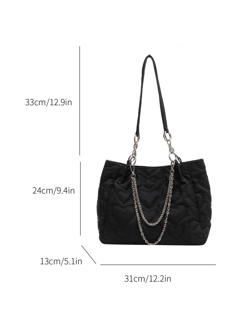 Heart Quilted Square Bag Chain Nylon